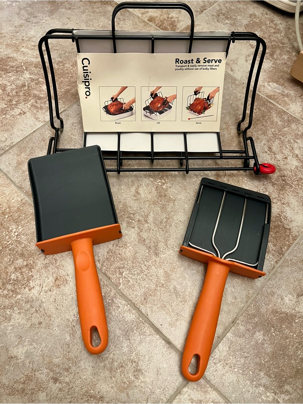 Roast & Serve Baking Rack with Orange Handled Carrying Tools
